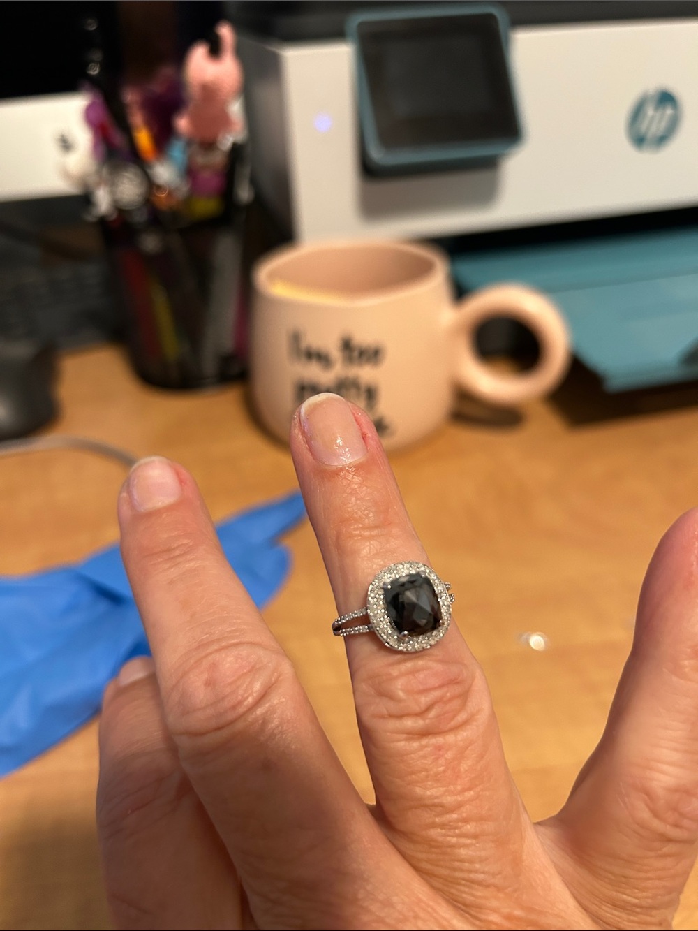 Sterling Silver Halo Ring with Black Natural Diamonds - Women Jewelry